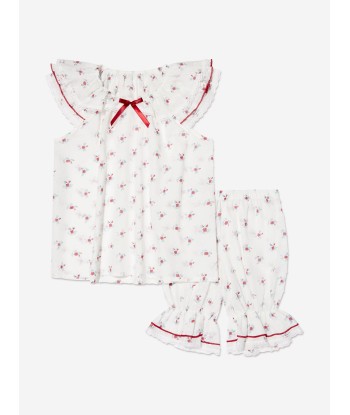 Amiki Children Girls Amelia Pink Flowers Short Pyjama Set in White pas chere