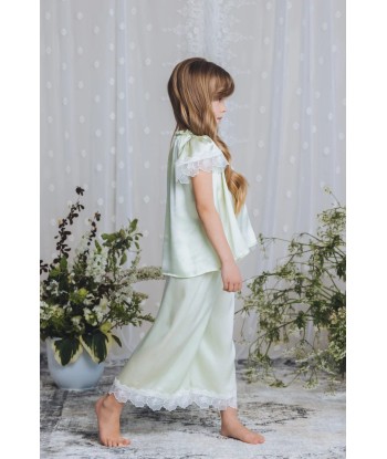 Amiki Children Girls Silk Angelina Pyjama Set in Lime de France