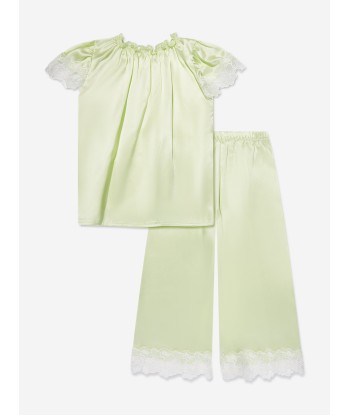 Amiki Children Girls Silk Angelina Pyjama Set in Lime de France