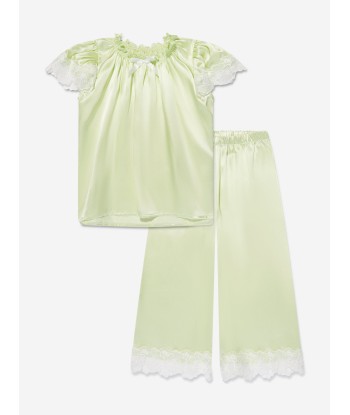 Amiki Children Girls Silk Angelina Pyjama Set in Lime de France