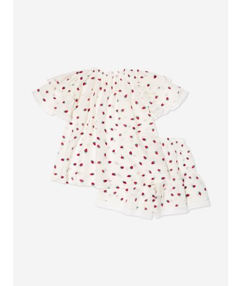 Amiki Children Girls Silk Demi Strawberries Short Pyjama Set in White plus qu'un jeu 