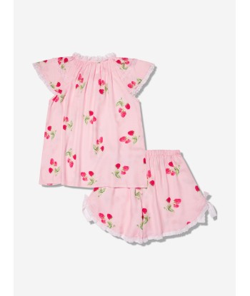 Amiki Children Girls Eliana Raspberry Print Short Pyjama Set in Pink en stock