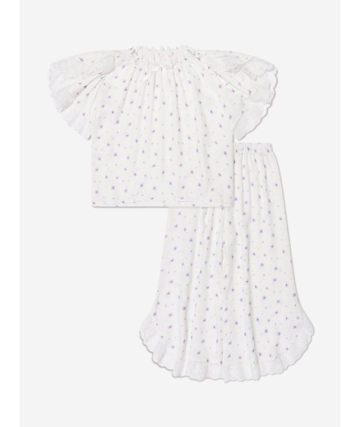 Amiki Children Girls Milana Lilac Print Pyjama Set in White la chaussure