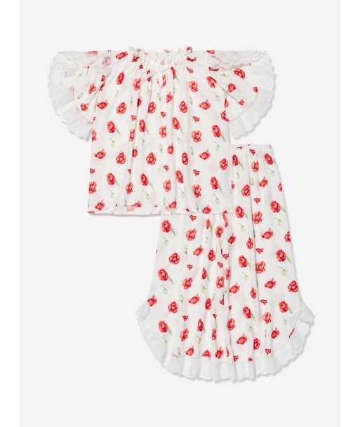 Amiki Children Girls Milana Poppy Print Pyjama Set in White en ligne