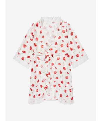 Amiki Children Girls Sofia Poppy Print Dressing Gown in White en ligne des produits 