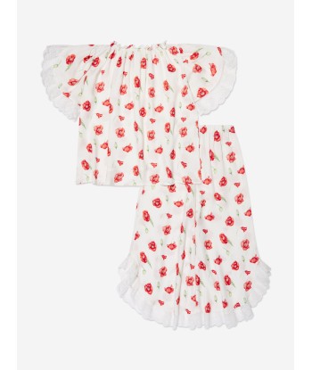 Amiki Children Girls Milana Poppy Print Pyjama Set in White en ligne