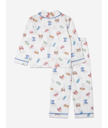 Amiki Children Boys Sam Crab Print Button Up Pyjama Set in White de France