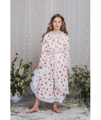 Amiki Children Girls Sofia Poppy Print Dressing Gown in White en ligne des produits 