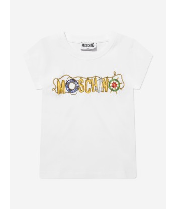 Moschino Girls Logo T-Shirt in White Voir les baskets