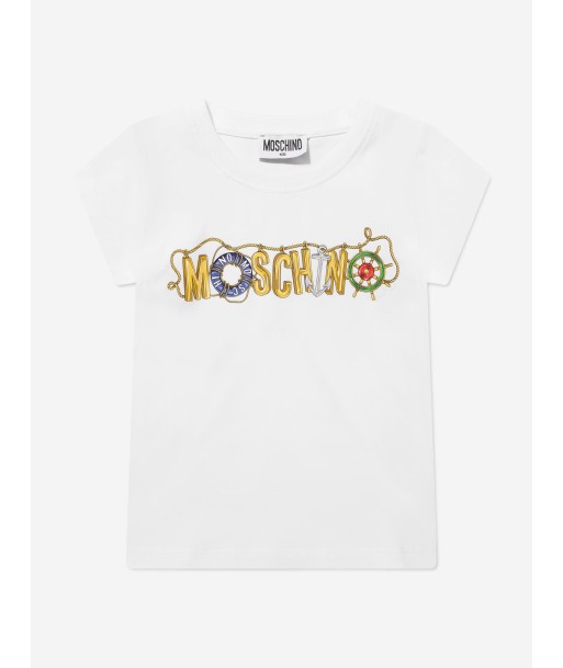 Moschino Girls Logo T-Shirt in White Voir les baskets