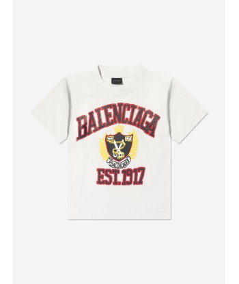 Balenciaga Kids Varsity Logo T-Shirt in White acheter