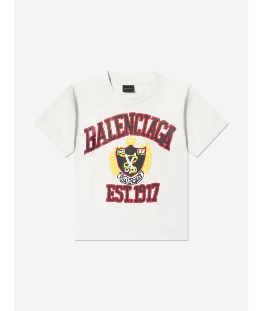 Balenciaga Kids Varsity Logo T-Shirt in White acheter