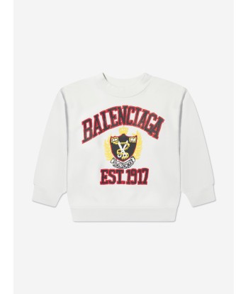 Balenciaga Kids Varsity Logo Sweatshirt in White basket pas cher