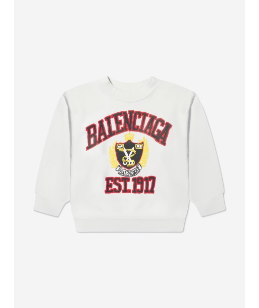 Balenciaga Kids Varsity Logo Sweatshirt in White basket pas cher