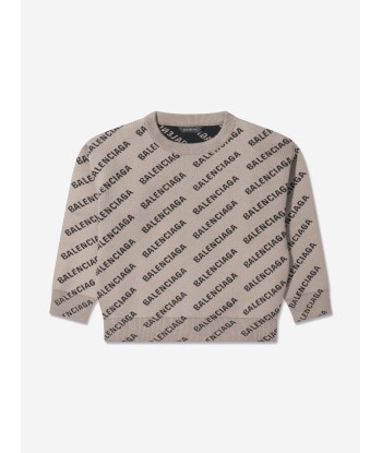 Balenciaga Kids All Over Logo Sweatshirt in Beige le concept de la Pate a emporter 