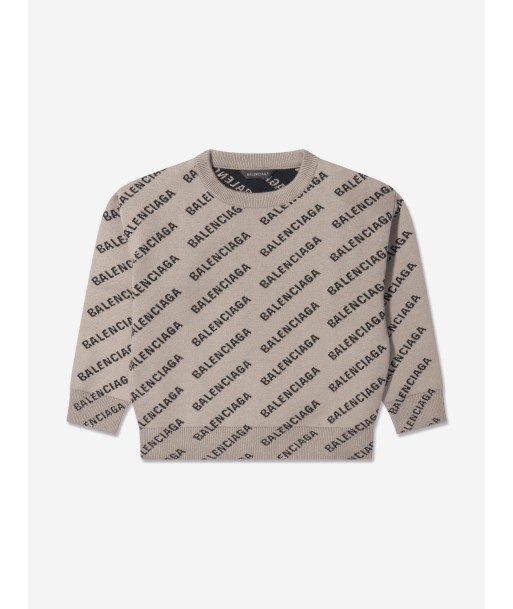 Balenciaga Kids All Over Logo Sweatshirt in Beige le concept de la Pate a emporter 