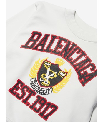 Balenciaga Kids Varsity Logo Sweatshirt in White basket pas cher