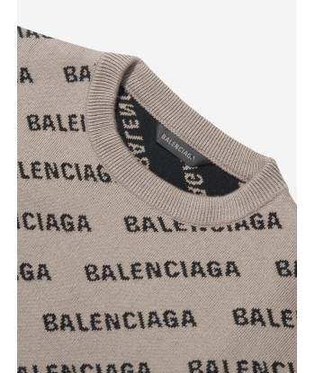 Balenciaga Kids All Over Logo Sweatshirt in Beige le concept de la Pate a emporter 