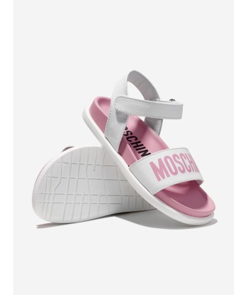 Moschino Girls Maxi Logo Sandals in White le des métaux précieux