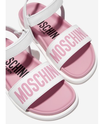 Moschino Girls Maxi Logo Sandals in White le des métaux précieux