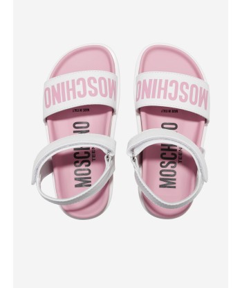 Moschino Girls Maxi Logo Sandals in White le des métaux précieux