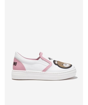 Moschino Girls Teddy Bear Slip On Trainers in White pas cher 