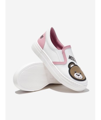 Moschino Girls Teddy Bear Slip On Trainers in White pas cher 