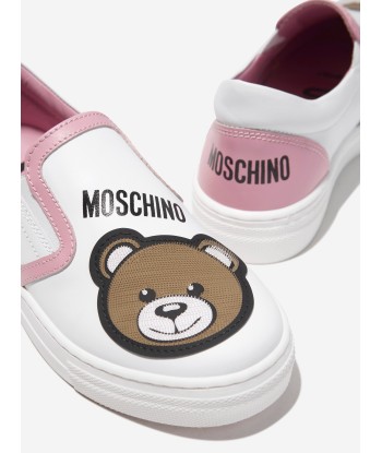 Moschino Girls Teddy Bear Slip On Trainers in White pas cher 