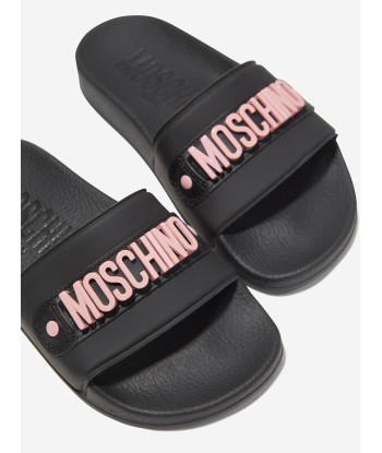 Moschino Girls Lettering Logo Sliders in Black est présent 