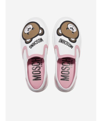 Moschino Girls Teddy Bear Slip On Trainers in White pas cher 