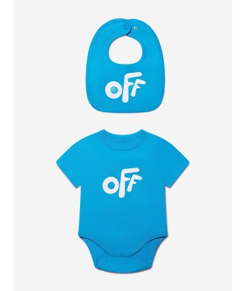 Off-White Baby Boys Bodysuit And Bib Set in Blue de pas cher