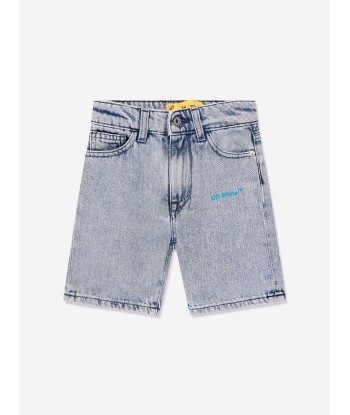 Off-White Boys Helvetica Diag Denim Shorts in Blue les muscles