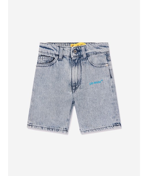 Off-White Boys Helvetica Diag Denim Shorts in Blue les muscles