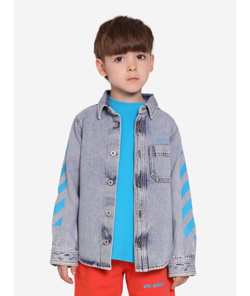 Off-White Boys Helvetica Diag Denim Shirt in Blue pas cher