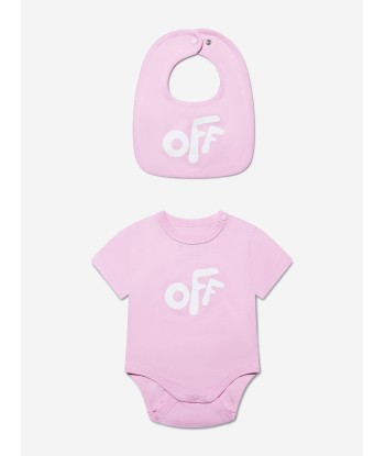 Off-White Baby Girls Bodysuit And Bib Set in Pink destockage