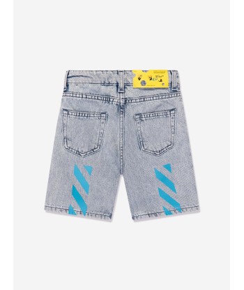 Off-White Boys Helvetica Diag Denim Shorts in Blue les muscles