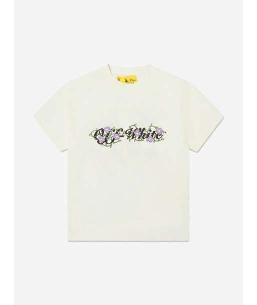 Off-White Girls Off Flowers T-Shirt in White pas cher 