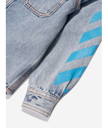 Off-White Boys Helvetica Diag Denim Shirt in Blue pas cher