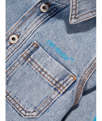 Off-White Boys Helvetica Diag Denim Shirt in Blue pas cher