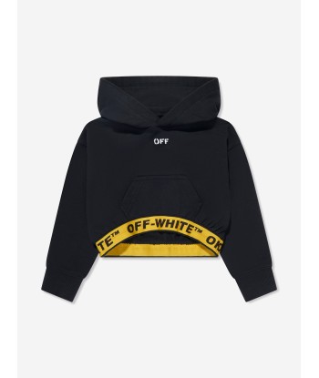 Off-White Girls Logo Industrial Cropped Hoodie in Black soldes