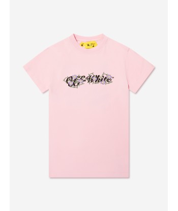 Off-White Girls Off Flowers T-Shirt Dress in Pink de technologie