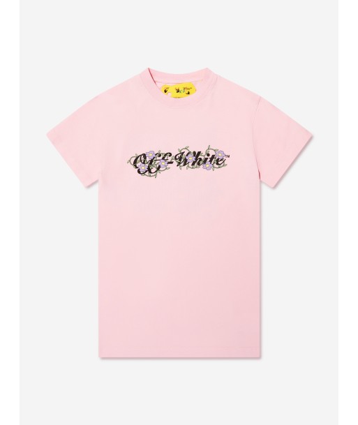 Off-White Girls Off Flowers T-Shirt Dress in Pink de technologie