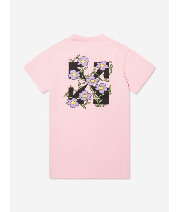 Off-White Girls Off Flowers T-Shirt Dress in Pink de technologie