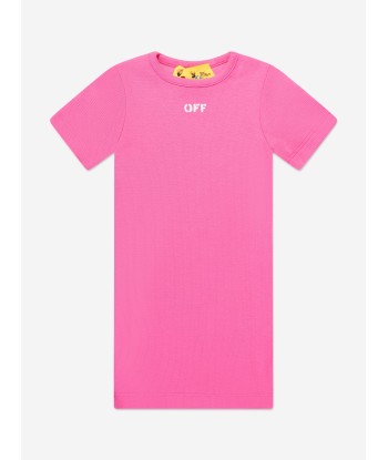 Off-White Girls Off Stamp Ribbed T-Shirt Dress in Pink français