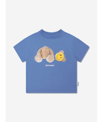 Palm Angels Boys PA Smiley Bear T-Shirt in Blue français