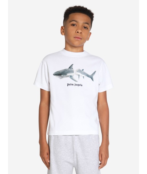 Palm Angels Boys Shark T-Shirt in White en stock