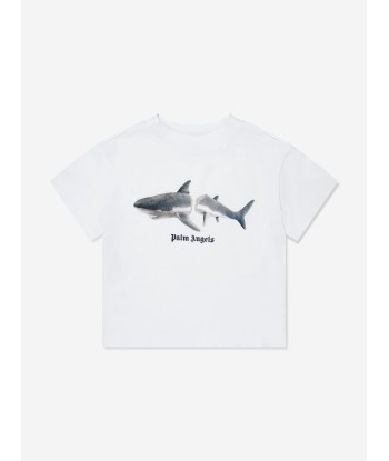 Palm Angels Boys Shark T-Shirt in White en stock