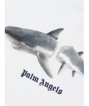 Palm Angels Boys Shark T-Shirt in White en stock