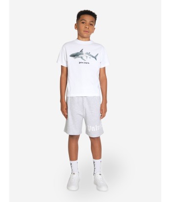 Palm Angels Boys Shark T-Shirt in White en stock