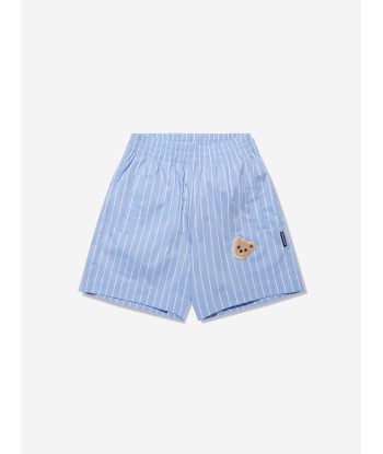 Palm Angels Boys Mini Bear Striped Shorts in Blue prix